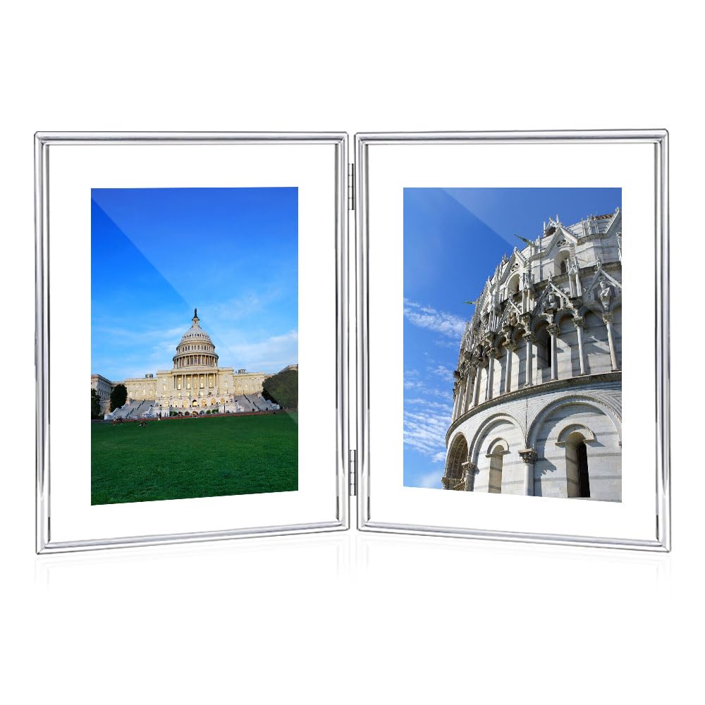 SAEGYPET 5x7 Floating Picture Frame Set Of 2 - Holds 4x6, 3.5x5, Or 5x7 Photos, Real Glass, Metal Frame