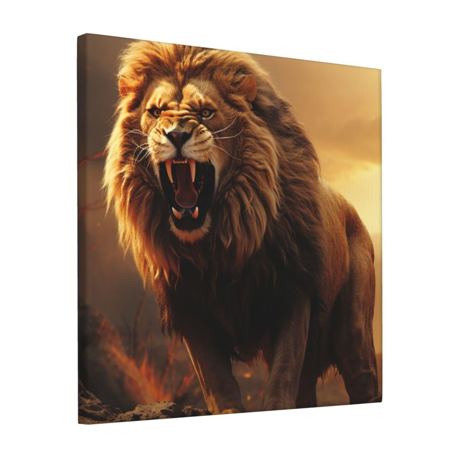 FodPand Angry Roaring Lion Canvas Wall Art for Living Room Wall Decor 12"x12" Modern Artwork Painting Pictures Hanging Canvas Prints Aesthetic Wall Art for Bedroom Bathroom Office Wallart Decor