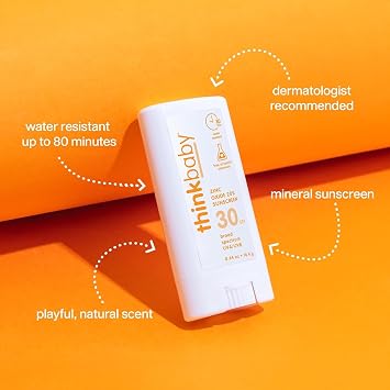 thinkbaby Sunscreen Stick, White/Orange, 0.64 Ounce (2 pack)
