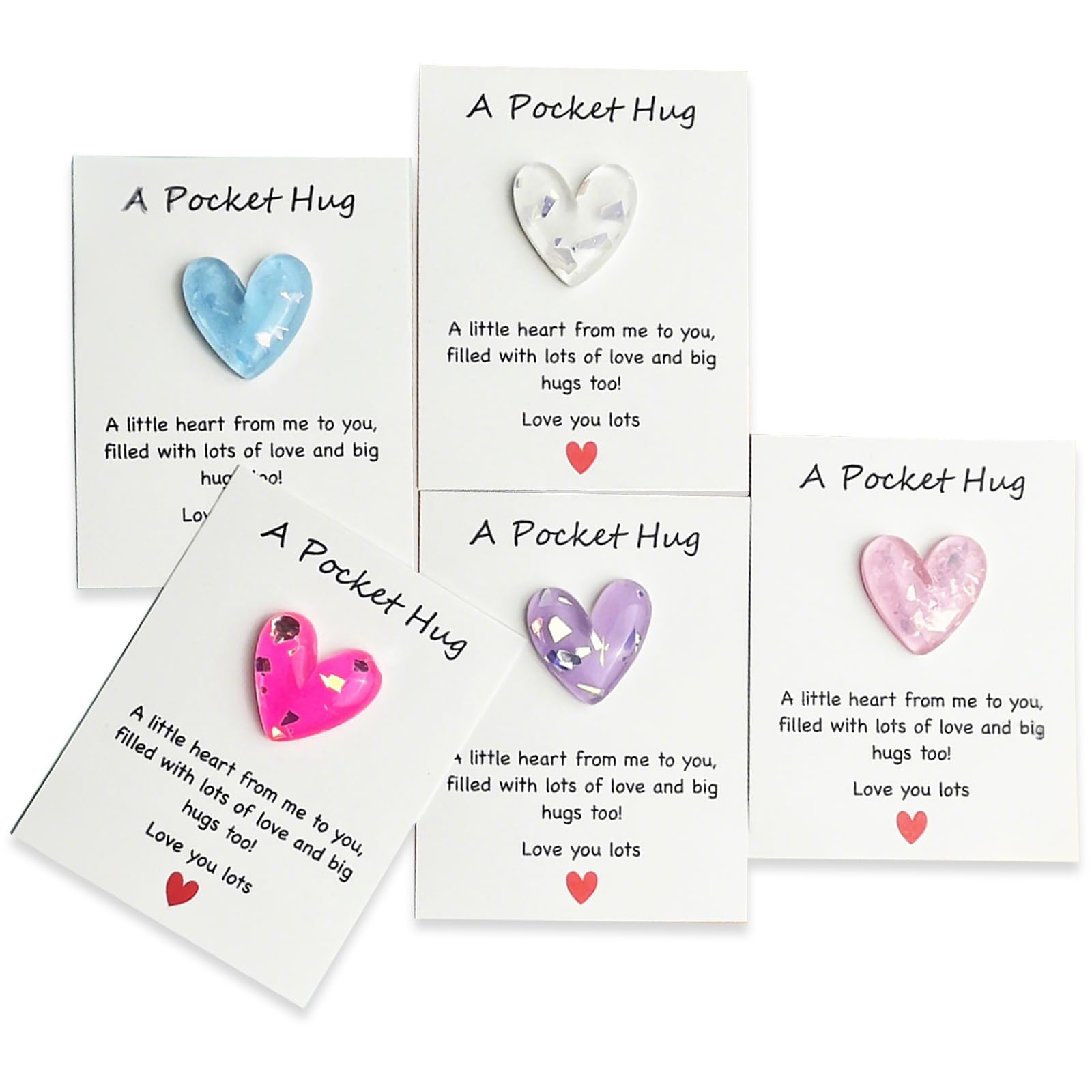 SCORYULE 5 Sets Pocket Hug Heart with Greeting Cards, Gift for Valentines Day, Long Distance Relationship, Keepsake Exchange Relationship Cards for Colleagues, Family
