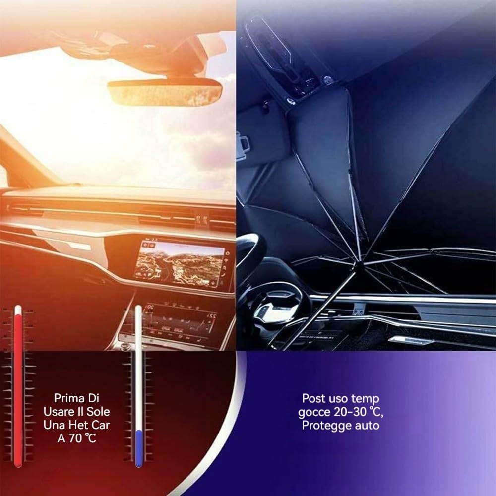 Parasole universale per auto per berline, SUV e MPV, design affascinante, con custodia, protezione dai raggi UV e dal calore, 145 x 79 cm,nero