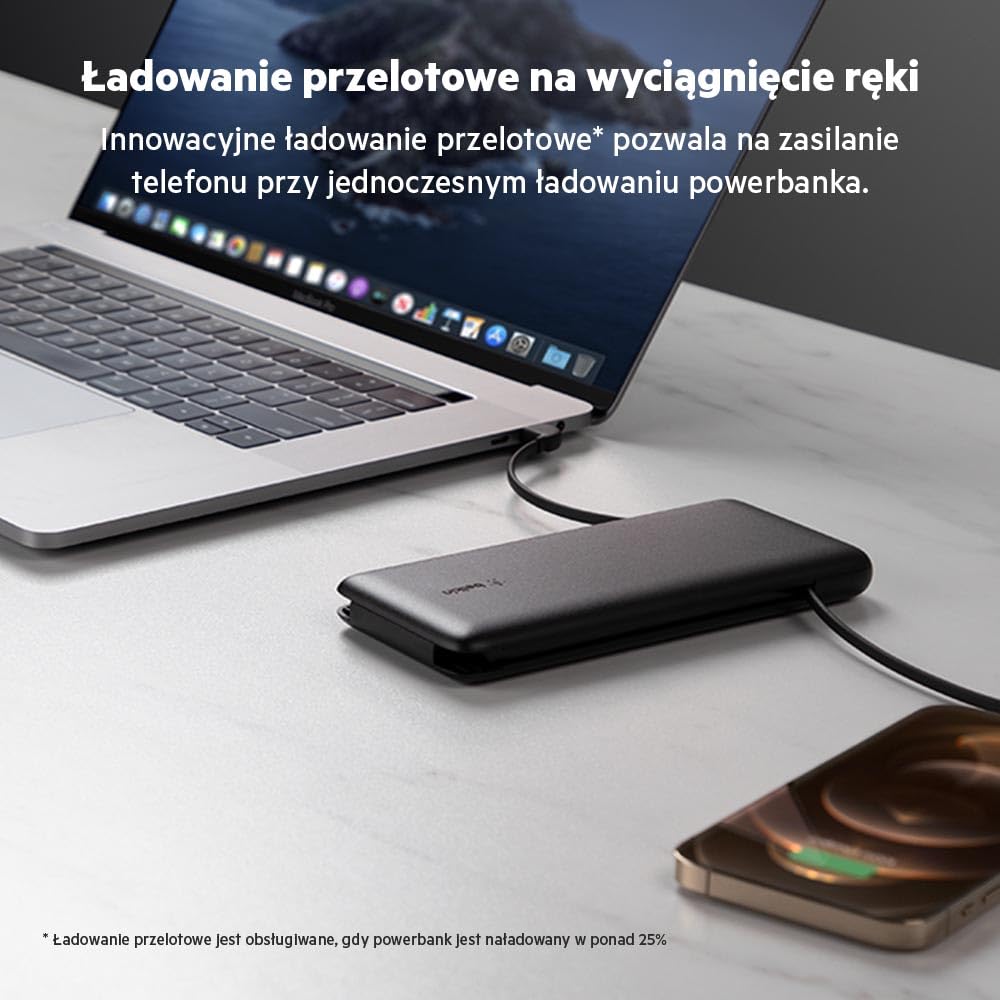 Belkin Przenośny powerbank i ładowarka BOOSTCHARGE Plus 10K (10 000 mAh ze zintegrowanymi kablami Lightning (MFI) i USB-C oraz dodatkowym portem ładowania USB-C) – czarny