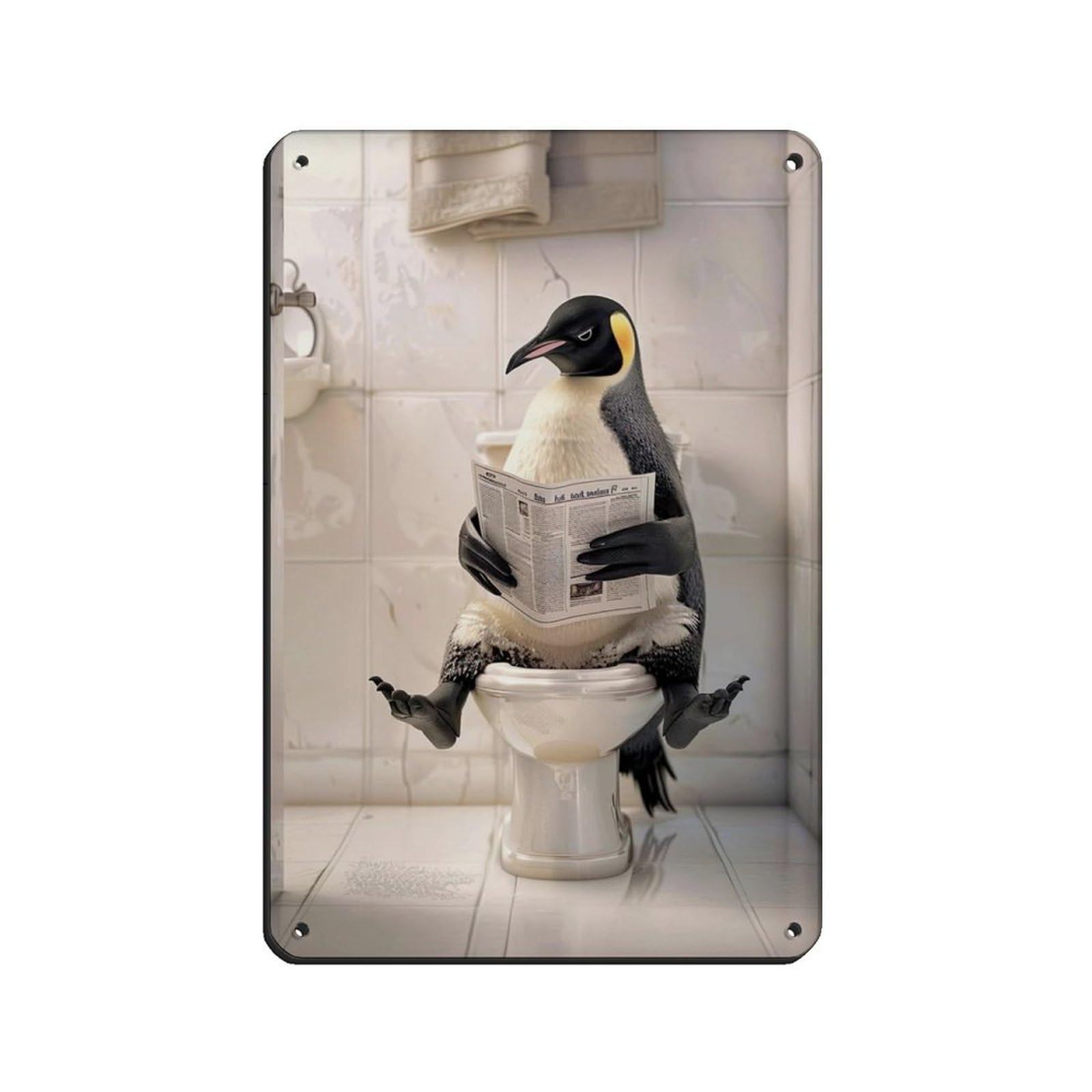 Penguin Sitting on The Toilet Reading A Newspaper (7) Tin Sign Vintage Metal Pub Club Cafe Bar Home Wall Art Decoration Poster Retro 8x12inch(20x30cm)
