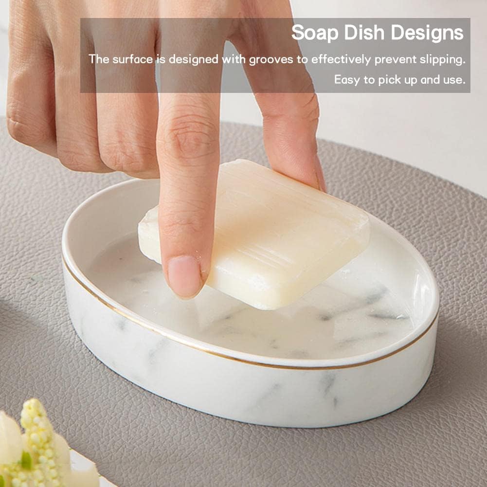 Set di Accessori per Il Bagno Bianco, Accessori per Il Bagno in Ceramica Marmorizzata con Dispenser di Sapone E Portasapone, 4-Piece