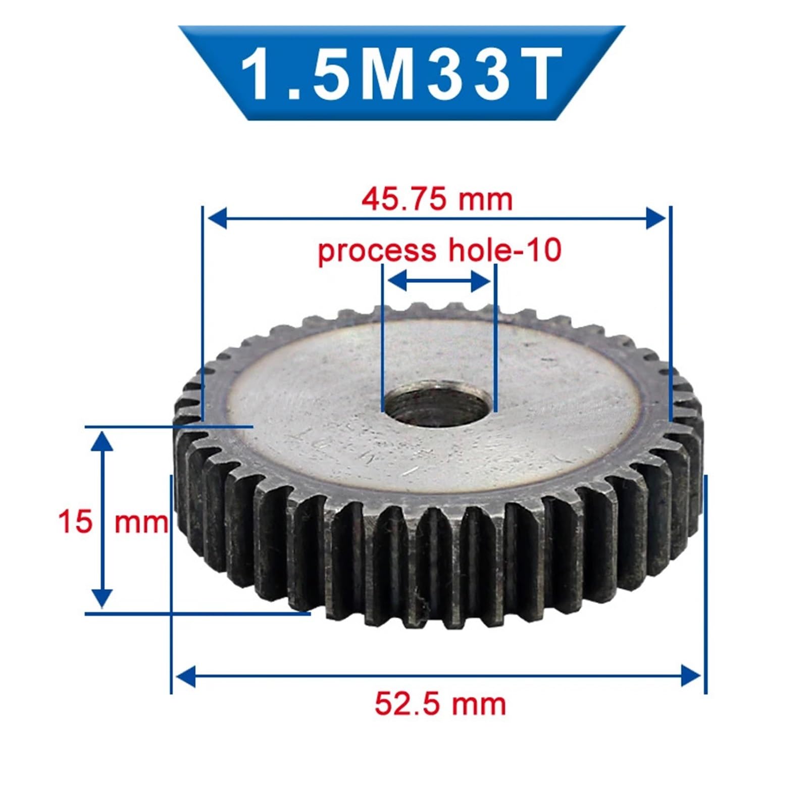 Bevel Gear Pinion Hardware Mechanical 1pcs 1.5M Spur Gear 32/33/34/35 Teeth 10mm Process Hole Gear Wheel Low Carbon Steel Flat Gear Total Height 15mm(33 Teeth)