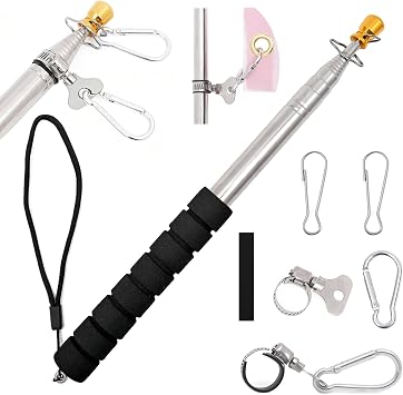Portable Handheld Flag Pole for Carrying,6.56Ft Telescopic Handheld Flagpoles with Flagpole Clamp and Clip Kit, Telescoping Teaching Pointer Stick Extendable Tour Guide Flag Pole for 3x5 Flag