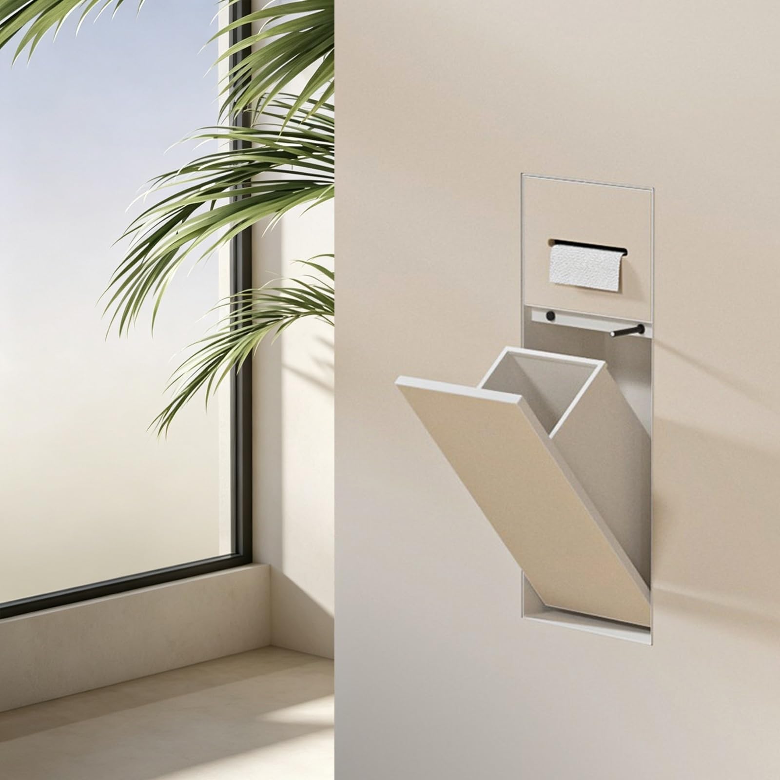 MESCXTY Recessed Wall Niche, 304 SS Toilet Paper Holder with Hidden Trash & Phone Shelf