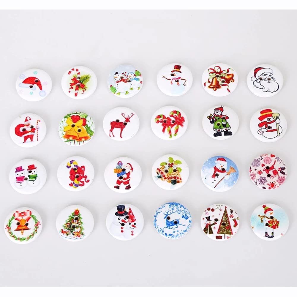 50 PCS Random Mixed 2 Holes Christmas Decorative Buttons Mixed Sewing Wooden Scrapbooking Buttons for Sewing Crafts