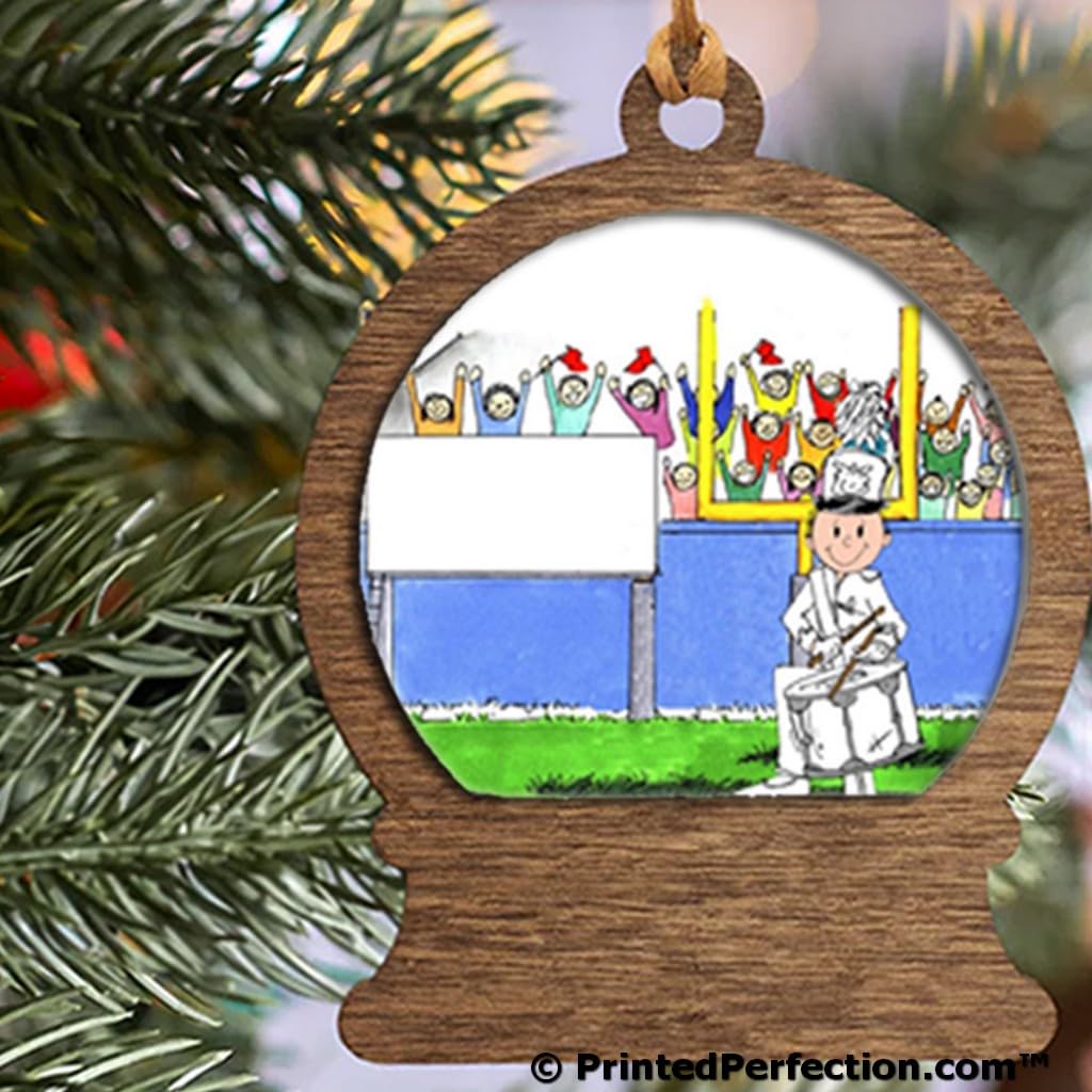 PrintedPerfection.com Personalized Band, Drum Snare - Male Wooden Snow Globe Shaped Christmas Ornament