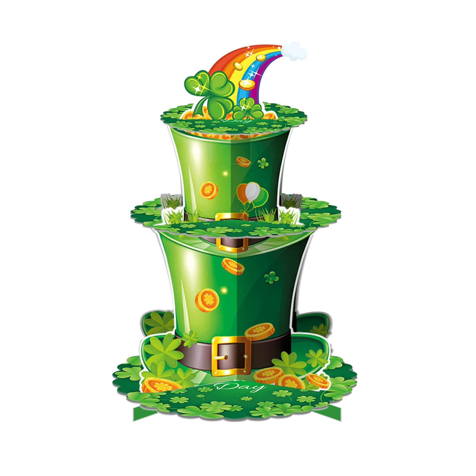 Présentoir cupcakes Saint-Patrick en carton rigide avec motifs trèfles à 3 niveaux