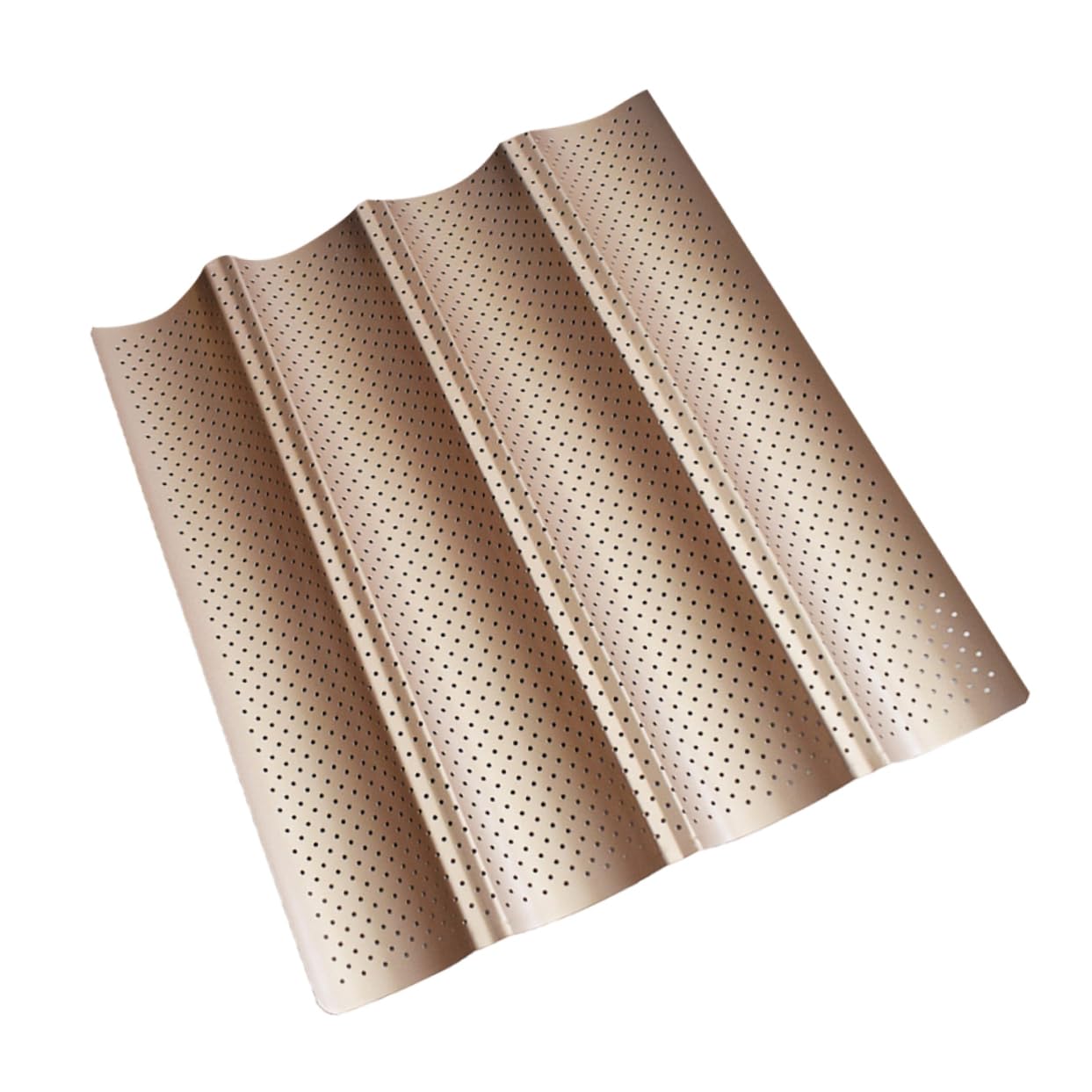 Bandeja para Hornear Baguette Antiadherente Dorada de Acero al Carbono | Orificios de Ventilación, Reutilizable y Resistente al Calor, para Pan Casero, Limpieza Sencilla