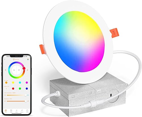 Miniatura 9 de Iluminación empotrable inteligente de 4 pulgadas que cambia de color LED de 12 W, luz de techo empotrada de 1200 lúmenes compatible con Alexa, RGB y