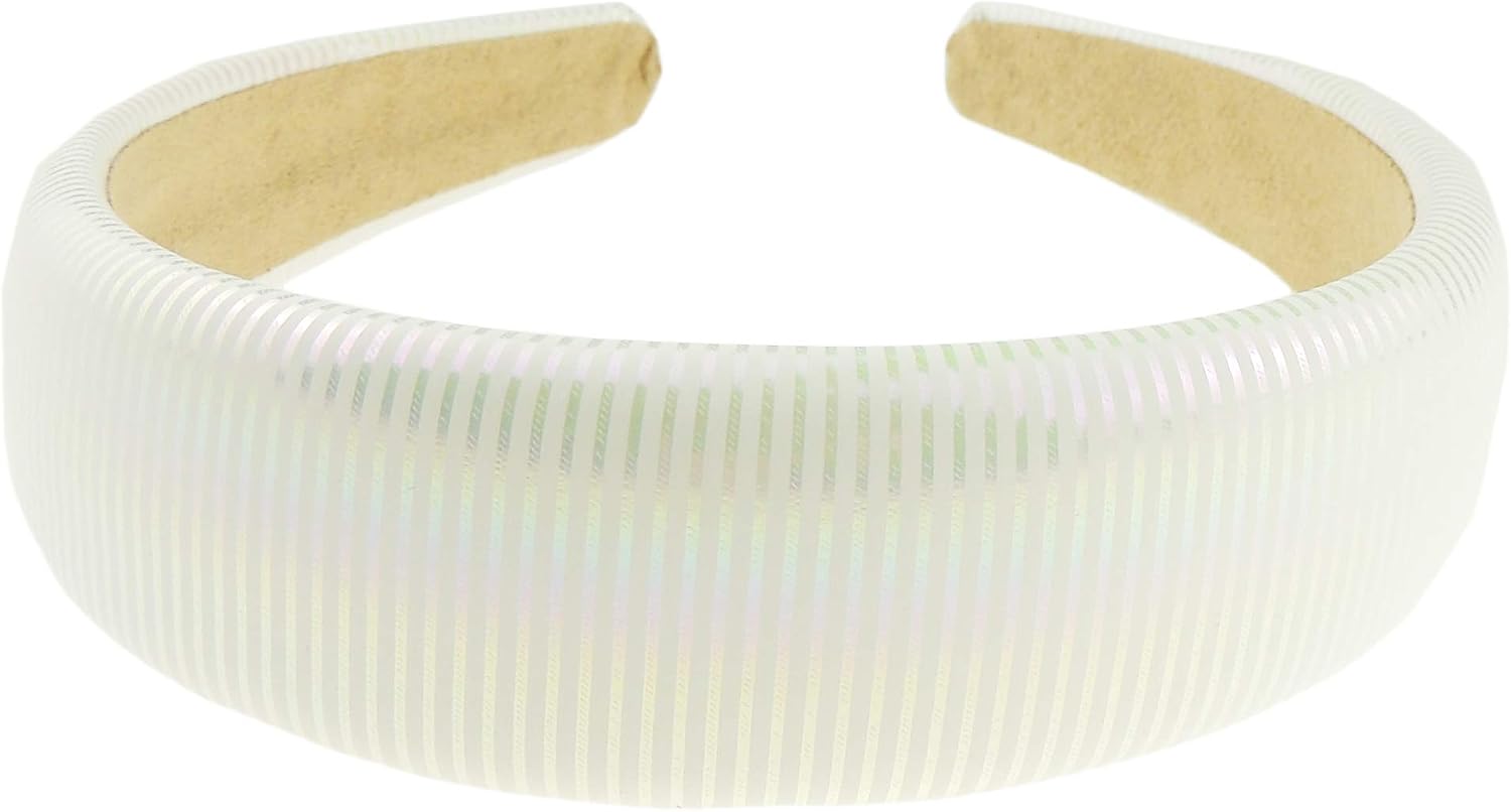 Girls Women Slightly Padded Metallic Striped Ribbed Evening Summer Boho Vintage Headband Alice Band Alice Band Hair Accessories Hairband Christmas Birthday Wedding Bridesmaid (White)