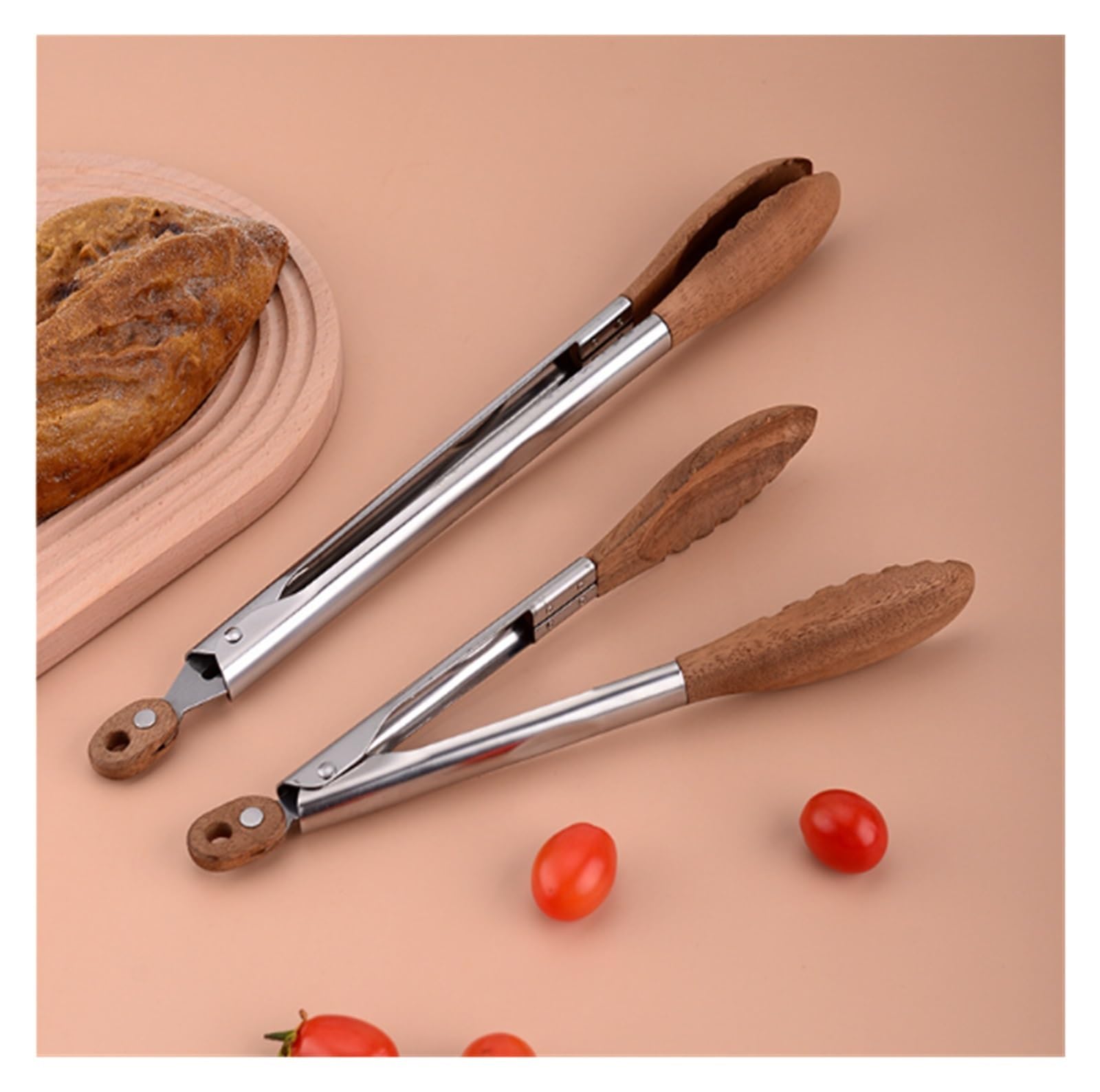 Szczypce do Chleba, Szczypce Do Grilla Ze Stali Nierdzewnej Z Drewnianą Główką, Odpowiednie Szczypiec Grillowania W Formie Bufetu Pieczenia, Grillowania(29cm)