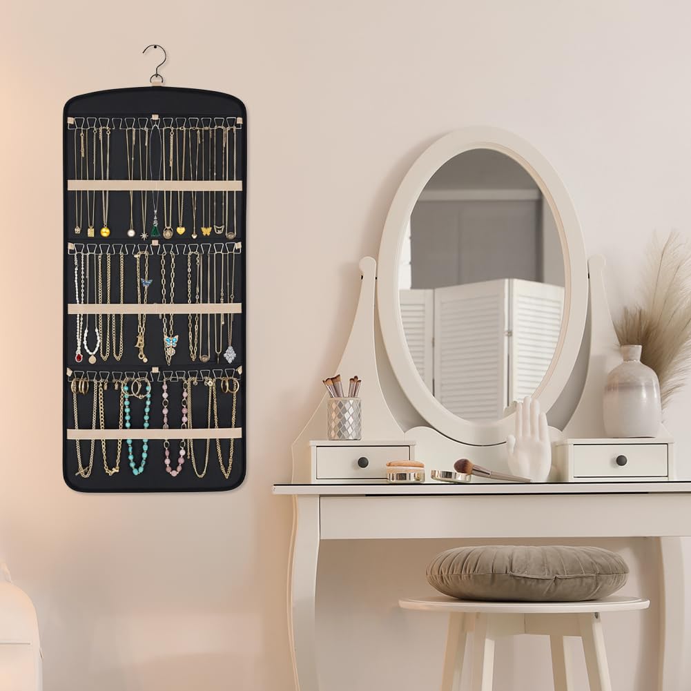 Aucuu Organizer per Gioielli da Appendere, Hanging Jewelry Organizer per Armadio, Storage Doppia Faccia per Gioielli, Porta Orecchini da Parete con 39 Tasche e 3 ganci a Forma di Onda