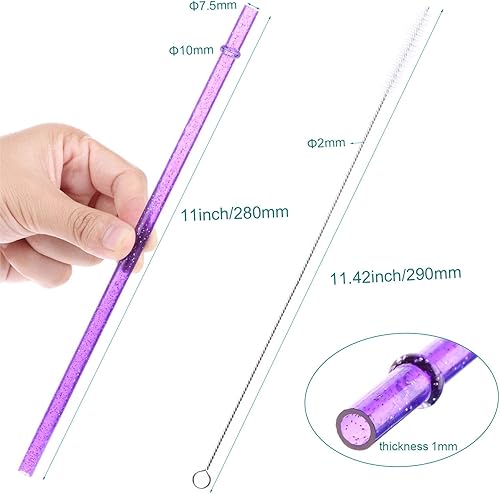 Miniatura 2 de Dakoufish - Popotes de plástico transparentes reutilizables de 12 piezas de 23 cm con diamantina y un cepillo de limpieza, ADS013, Azul, 12