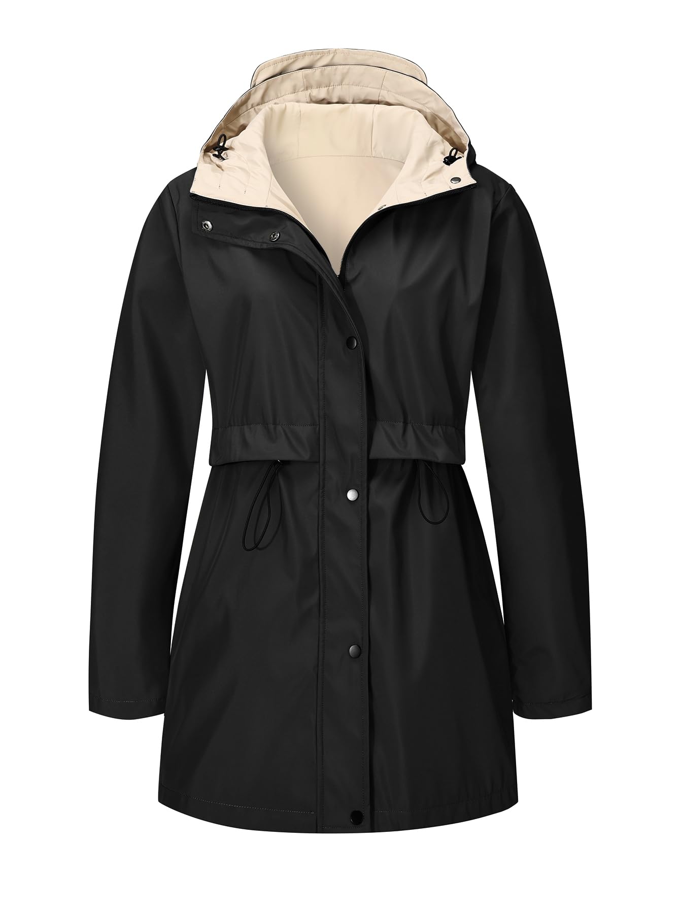 Women Reversible Spring Trench Coat Lightweight Jacket Long Hooded Fall Overcoat Windbreaker Outdoor Raincoat
