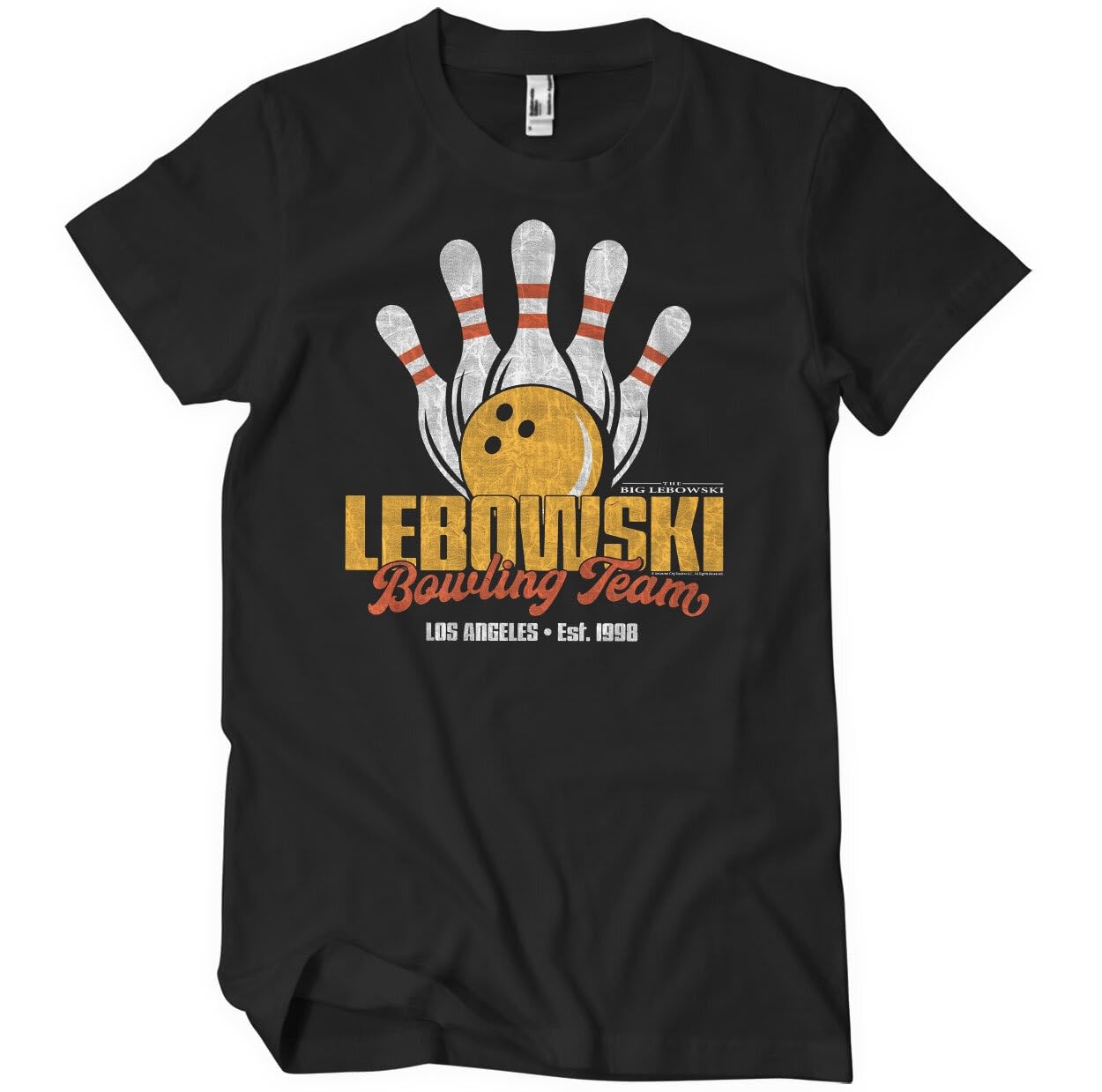 The Big Lebowski Officially Licensed Lebowski Bowling Team Big & Tall Mens T-Shirt (Black), XXXX-Large