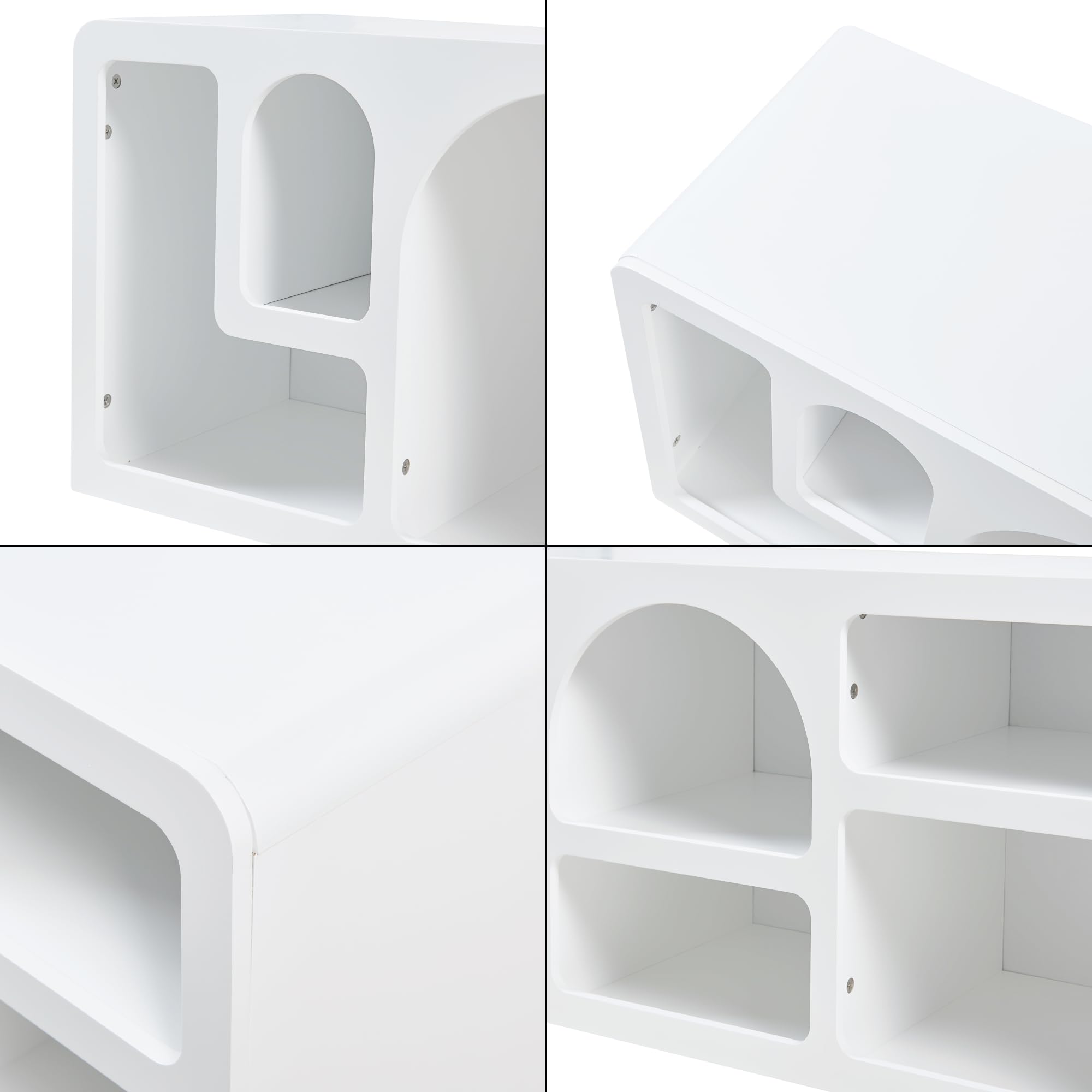 [en.casa] Mobiletto TV Tavolino Porta TV con 7 Scomparti da Forme Geometriche Mobile Basso per Soggiorno Stand TV e Centri Multimediali 140 x 40 x 48 cm Bianco
