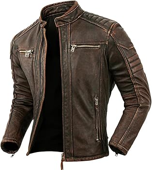 Men Natural Leather Jacket First Layer Calfskin Stand Collar