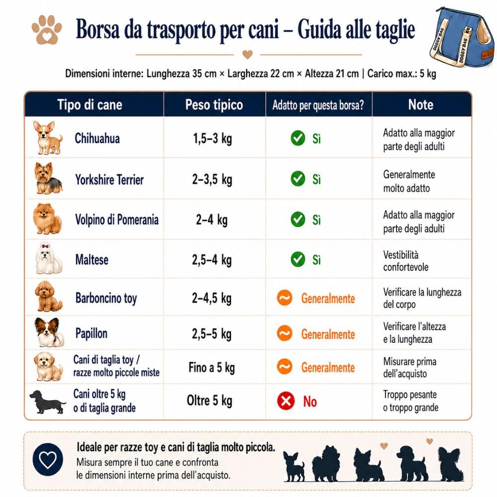 Borsa trasportino cane da viaggio 35 x 22 x 21 cm | Tails of Glory: formato compatto per cani piccoli, ideale per trasporto e spostamenti quotidiani.