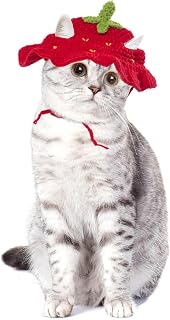 Strawberry Cat Hats for Cats Only, Cute Cotton Knitted Clothes for Birthday Party, Christmas Puppy Hat for Small Pets