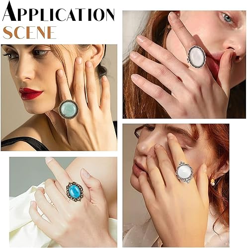 Miniatura 6 de SUNNYCLUE 16 piezas DIY 8 juegos de anillos bisel en blanco piedra natural cabujones estilo antiguo anillo de dedo ajustable componentes en blanco