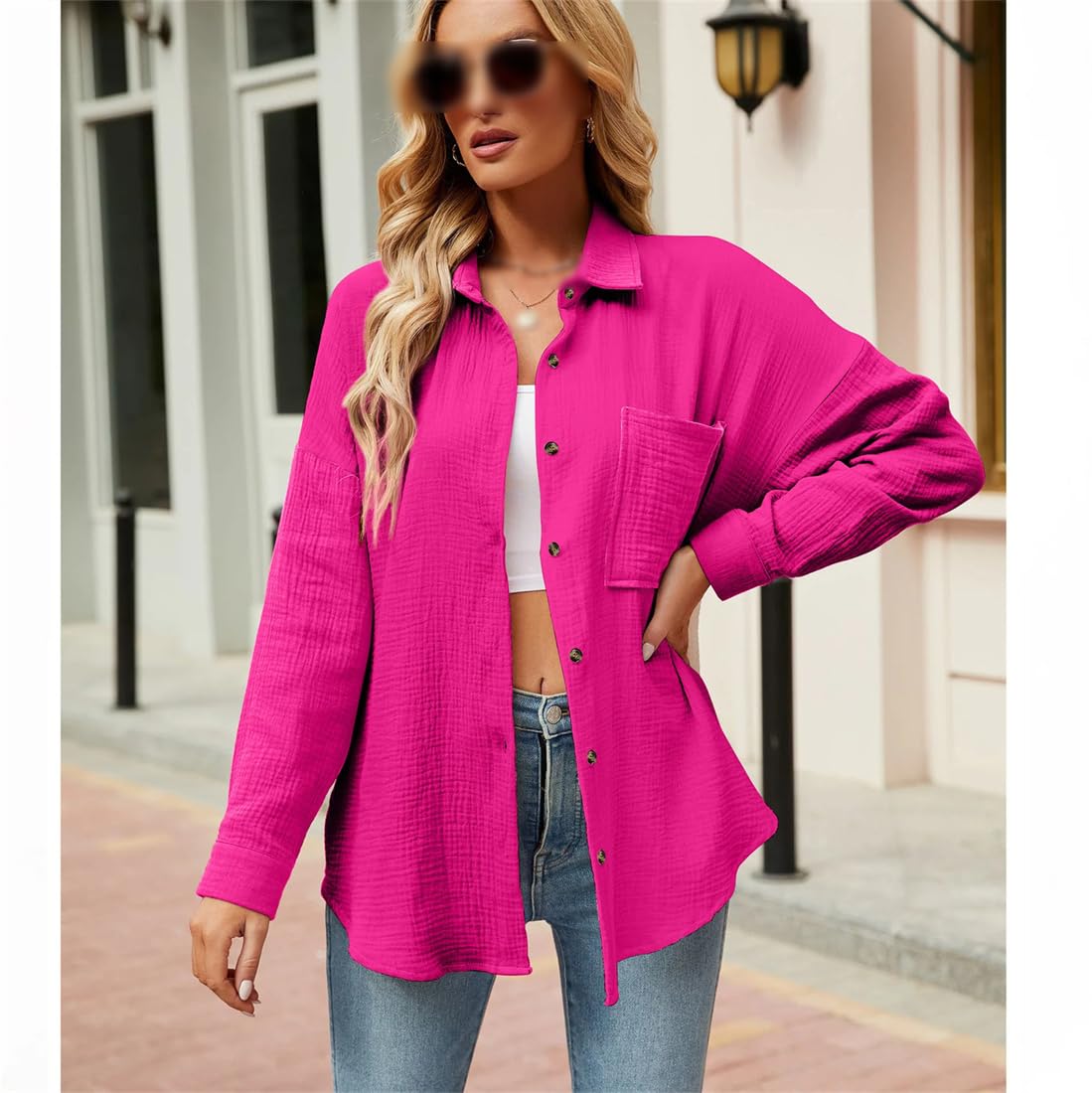 Camicia Casual da Donna A Maniche Lunghe in Cotone Primavera/Estate Camicetta con Bottoni Larghi Top di Grandi Dimensioni