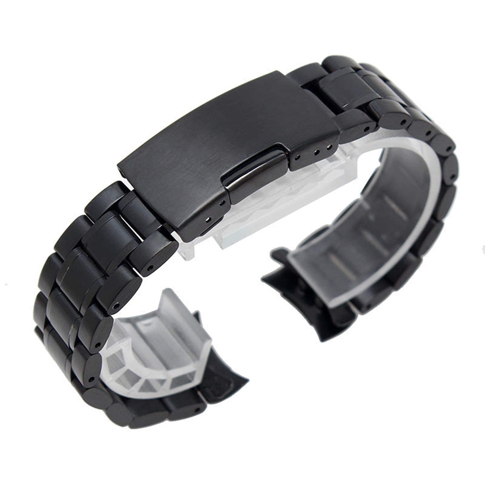 Bracelet montre acier inoxydable homme 22mm noir incurvé universel