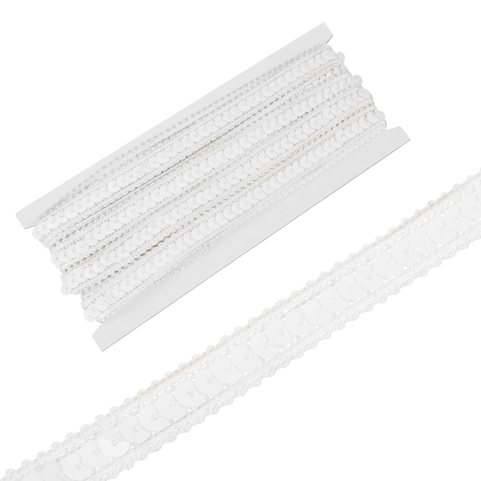 sourcing map 0.5 Inch x 10 Yards Sequin Ribbon Trim Sequin Braid Trim Flat Glitter Ribbon for Crafts Embellishments Costume Hats Dress Shoes Headband Sewing, White