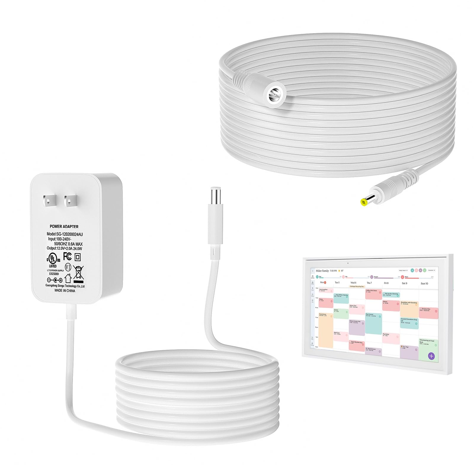 Photo 1 of 12V Power Cord Kit for Skylight Calendar Compatible with Skylight Calendar 15 Inch Power Adapter Charger