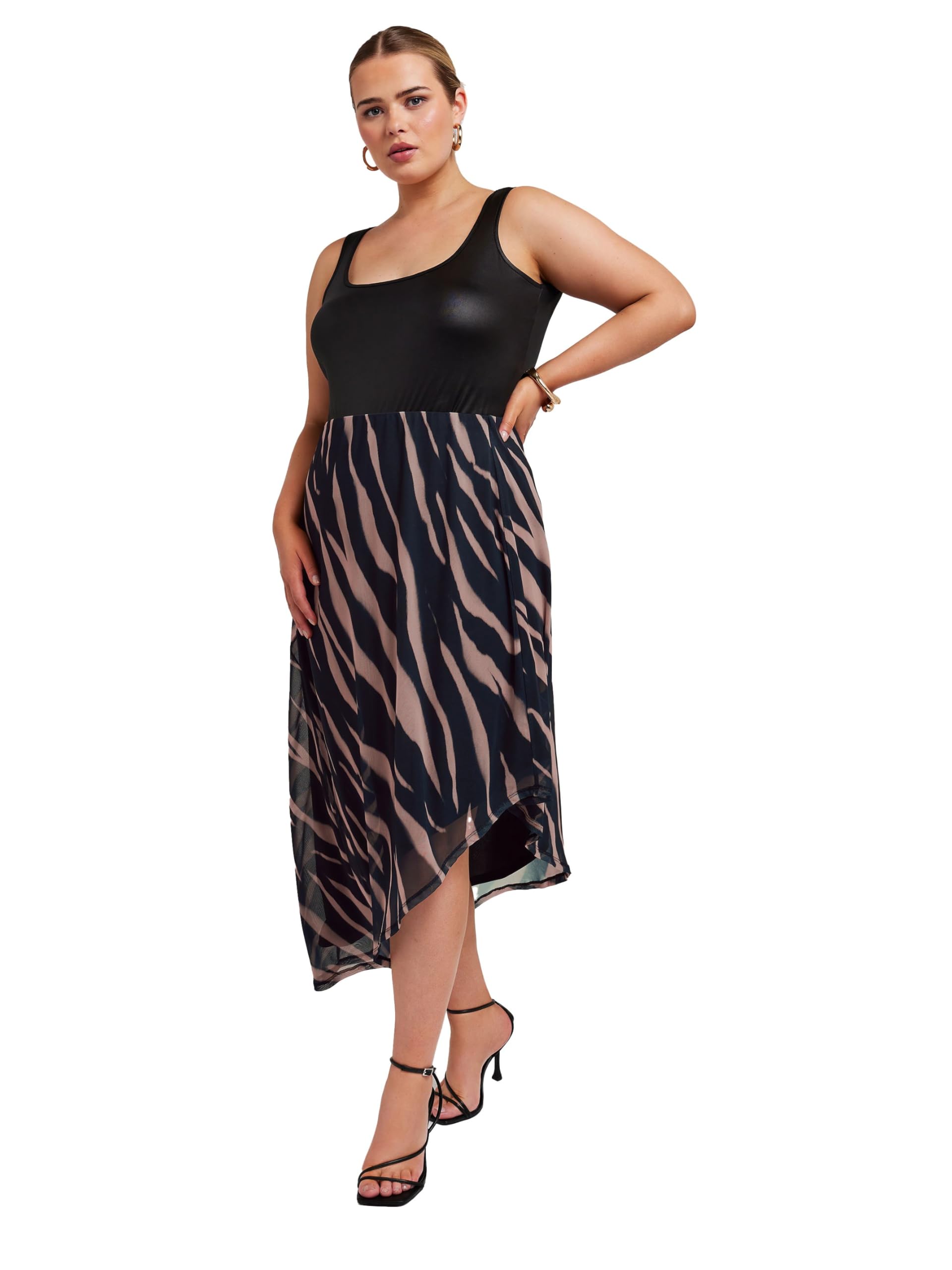 Yours Women's Black Asymmetric Mesh Skirt In | Size: 16