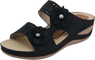 UJSQNDG Wedge Massage Sandals,Ladies Summer Outdoor Orthopedic Sandal Womens Flowers Platform Hollow Out Open Toe Shoes
