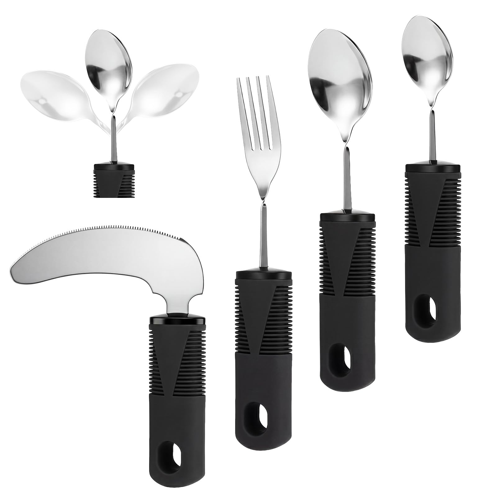 4 Pcs Bendable Adaptive Utensil for Elderly Include Bendable Fork Teaspoon Tablespoon and Knife 3 oz Weighted Utensils Built up Non-slip Handle for Hand Tremors Weighted(Black)
