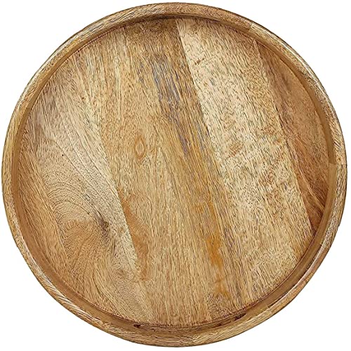 Image of Handmade Round Wooden Serving Tray| Serving Tray Wooden |Tray for Dining Table & Home Kitchen| Wooden Trays for Serving (Handmade Natural Wooden Serving Tray Round 12inch)