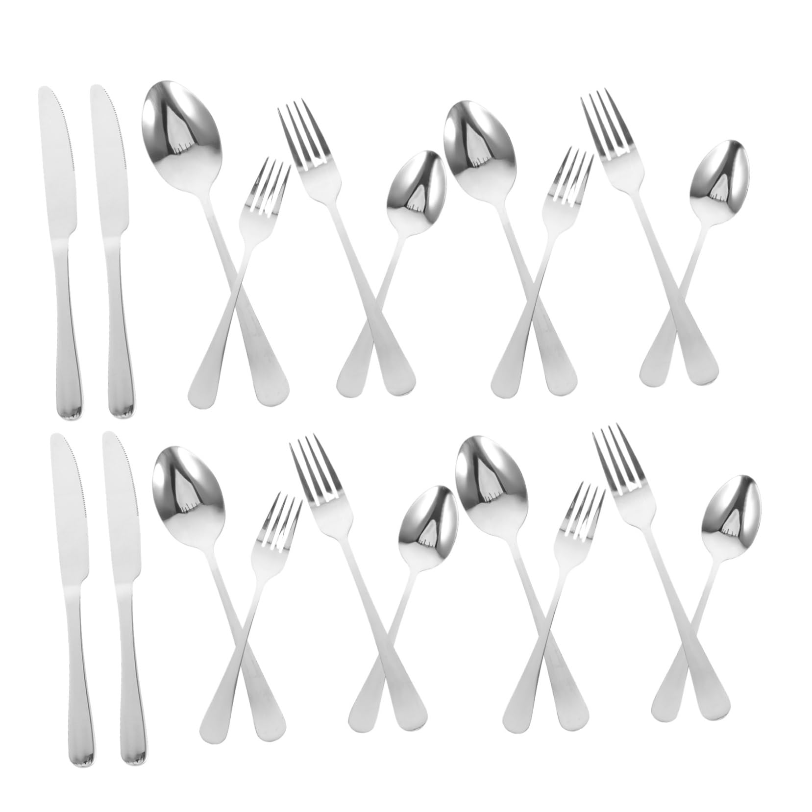 Juego de Cubiertos de Fiesta 20 Piezas de Acero Inoxidable Plata | Uso Versátil Diseño Creativo y Elegante , Agarre Cómodo en Reuniones Familiares y Restaurantes de Hotel