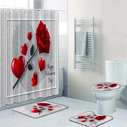 Miniatura 9 de Ochine Juego de cortinas de ducha para el día de San Valentín, cortina de ducha romántica con corazón de amor para decoración de baño, juego de