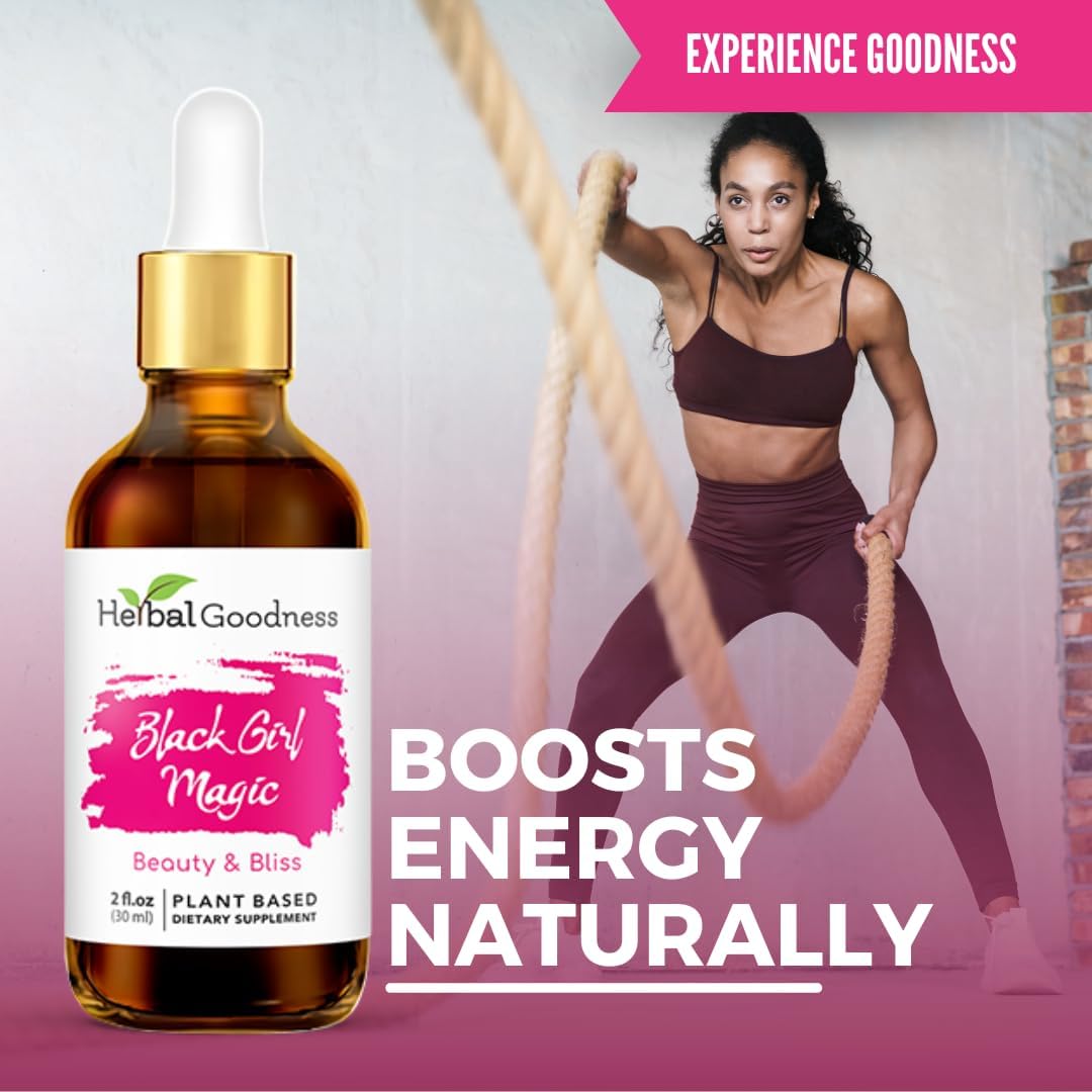 Herbal Goodness Black Girl Magic - Skin Supplements for Women, Radiant Skin Beauty Support, Essential Skin Food, Ashwagandha Supplements - 1 Bottle (2 fl oz)
