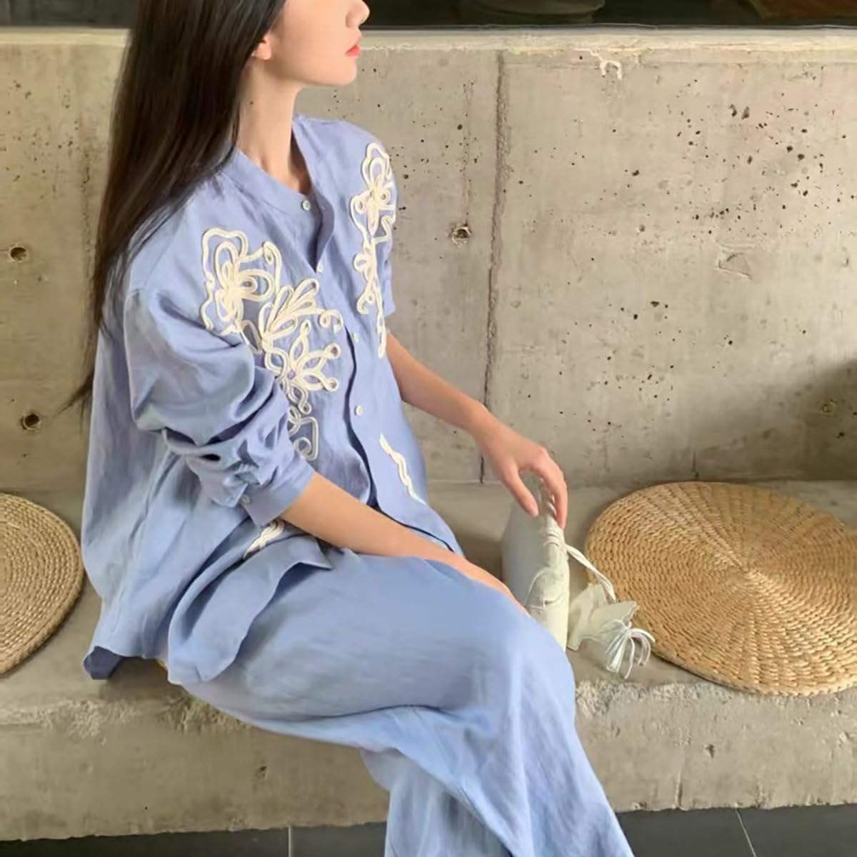 Women Solid Color Two Piece Set Loose Fit Top Pants Casual Everyday Outfit