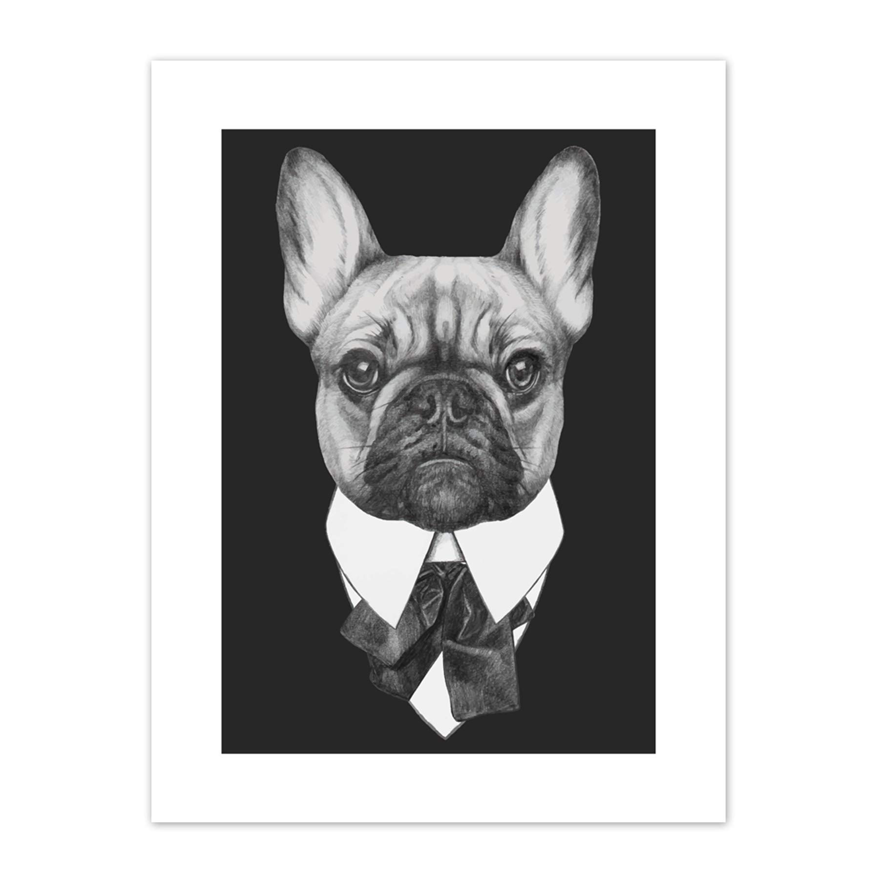 Wee Blue Coo Bow Tie French Bulldog Drawing Art Print Canvas Premium Wall Decor Poster