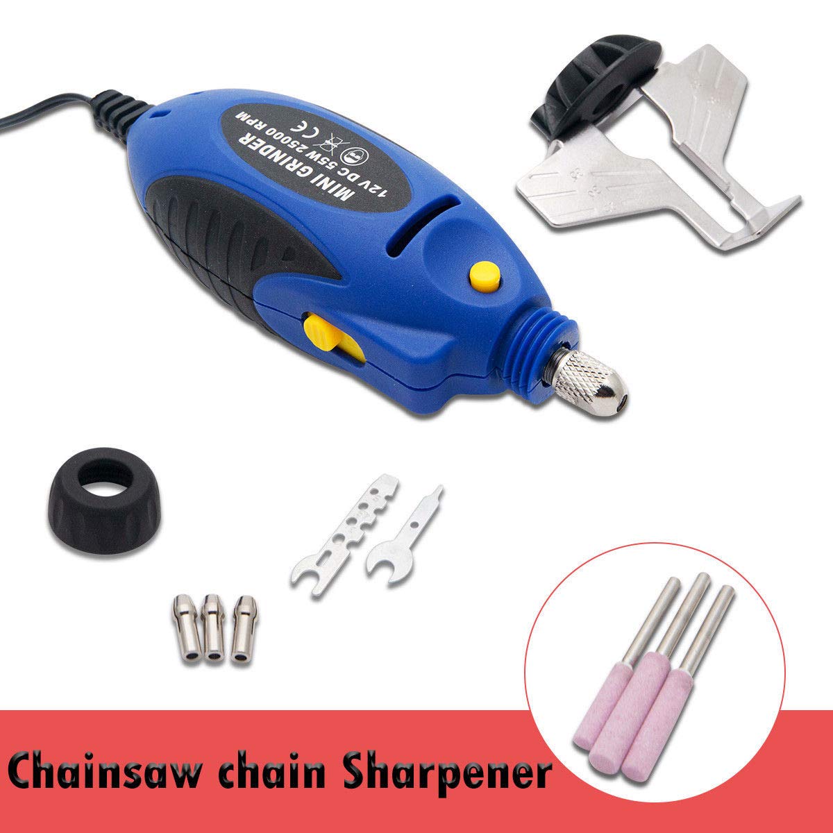 RILOER Affûteuse de scie à chaîne 12V 55W Lime pour meuleuse électrique pour tronçonneuse Pro Tools universelle