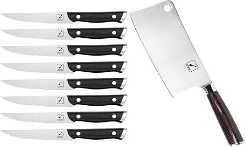imarku Juego de 8 cuchillos para carne y carne de 7 pulgadas, cuchillo de cocina japonés afilado de acero inoxidable con mango ergonómico, la mejor