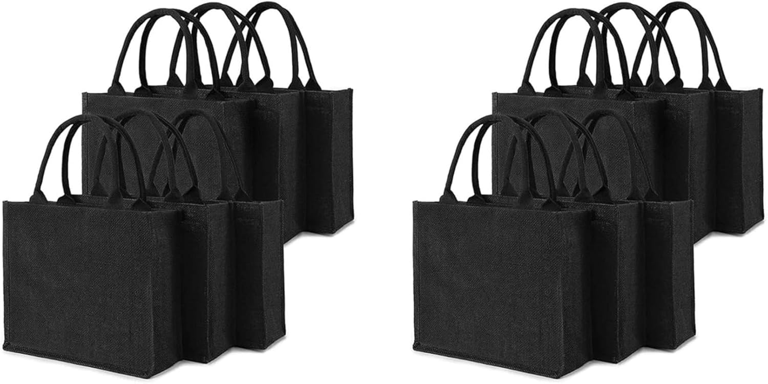 MCSWSEE 12個 ブラックバーラップ トートバッグ ジュート 素材 ハンドル付 ラミネート内装 ウェディング ブライドメイド