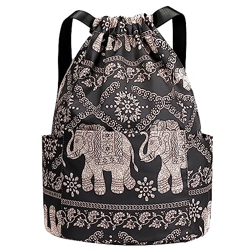 Drawstring Bags, Waterproof Gym Backpack Large Capacity Sports String Bag for Swimming Football Travel Beach Gymnastics Yoga Back Pack Oxford Print Rucksack Bag for Women Men