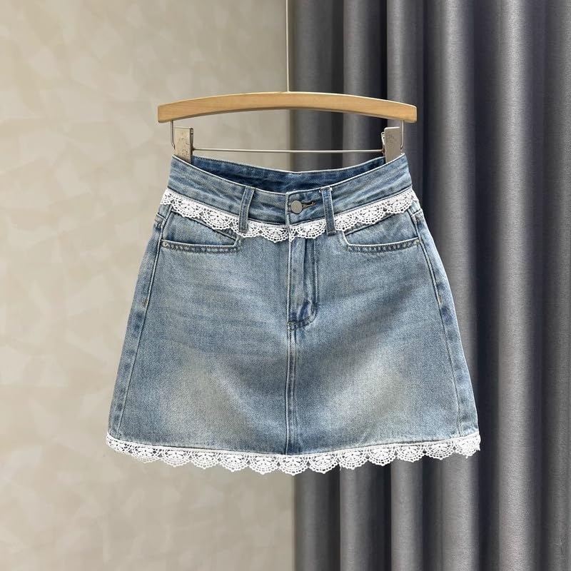 Summer lace ​​Denim Skirt for Women Korean Style Waist Hip Short2
