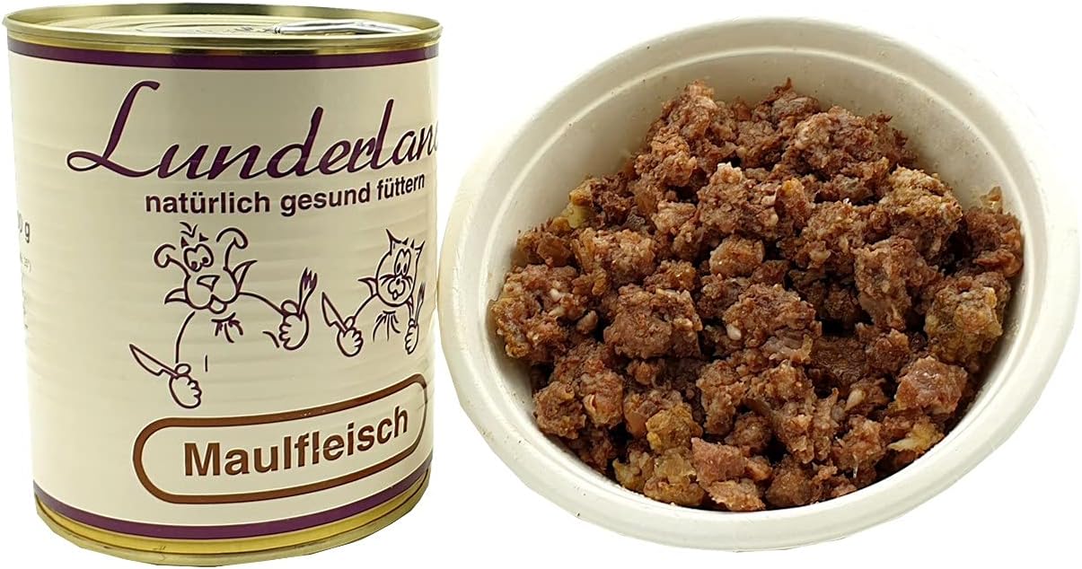 Lunderland - Canned meat muzzle, 2 x 800 g cans (total 1.6 kg), dog food, wet food, 100% beef head meat for dogs and cats