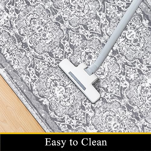 Tapete Vintage Shaggy Antideslizante Lavable 3'x5' Gris miniatura 5