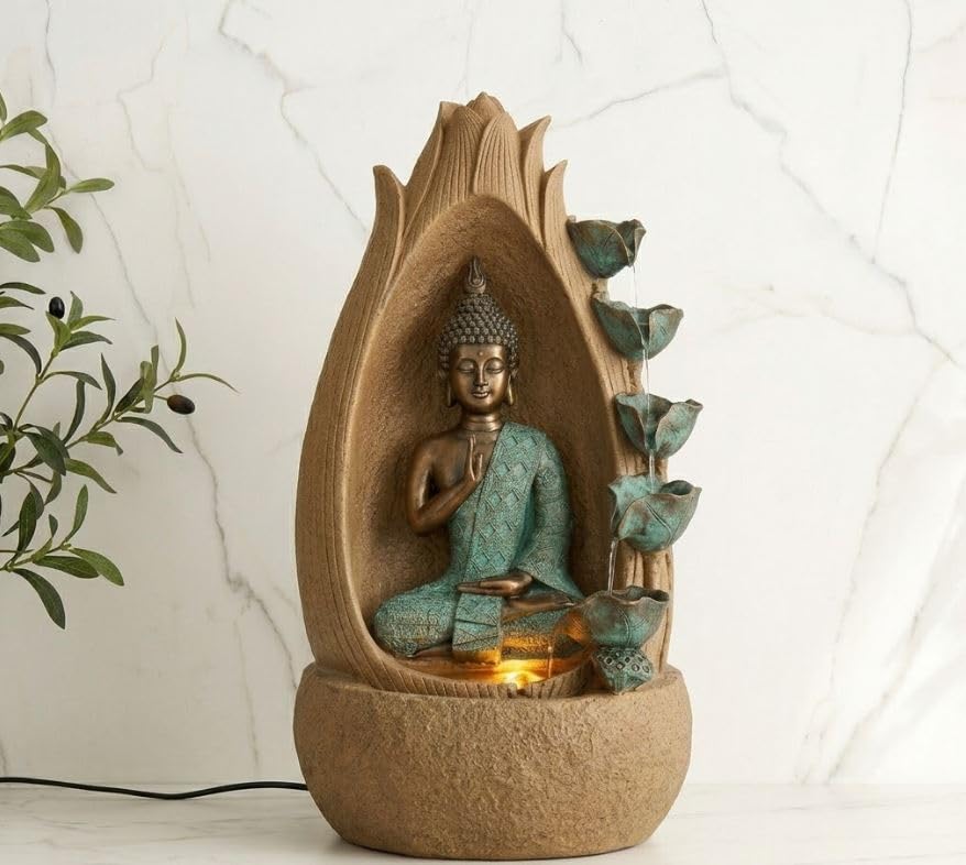 Buddha Waterfall Fountain with LED Light, 3 Feet, Indoor, Tabletop Waterfall for Home, Office, Garden, Home Decor, Buddha Idol-image-11