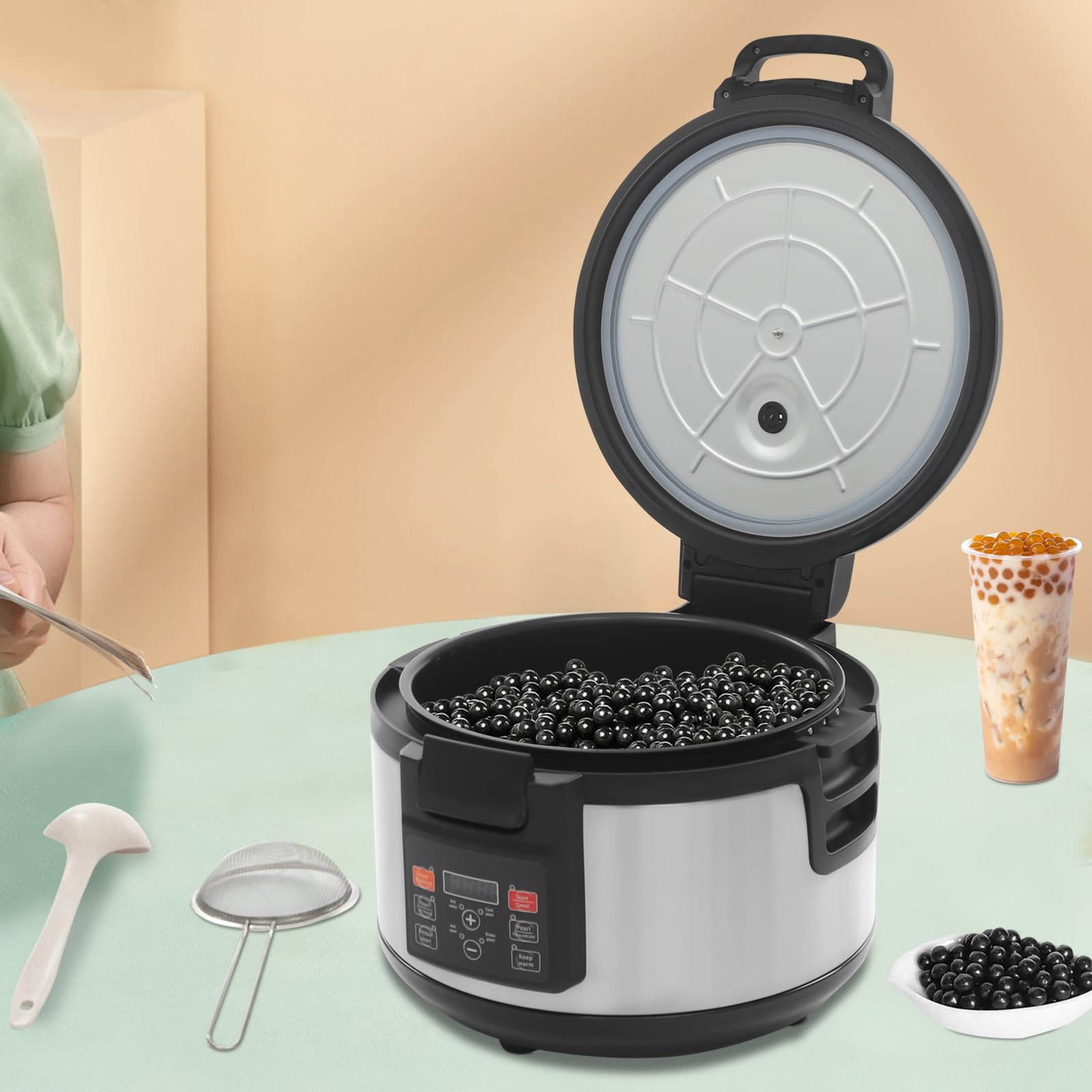 16L Boba Cooker Commercial Boba Maker Machine Boba Pot Pearl Warmer Machine for Boba Tea Milk Tea Tapioca Pearls Restaurant Dessert Stores