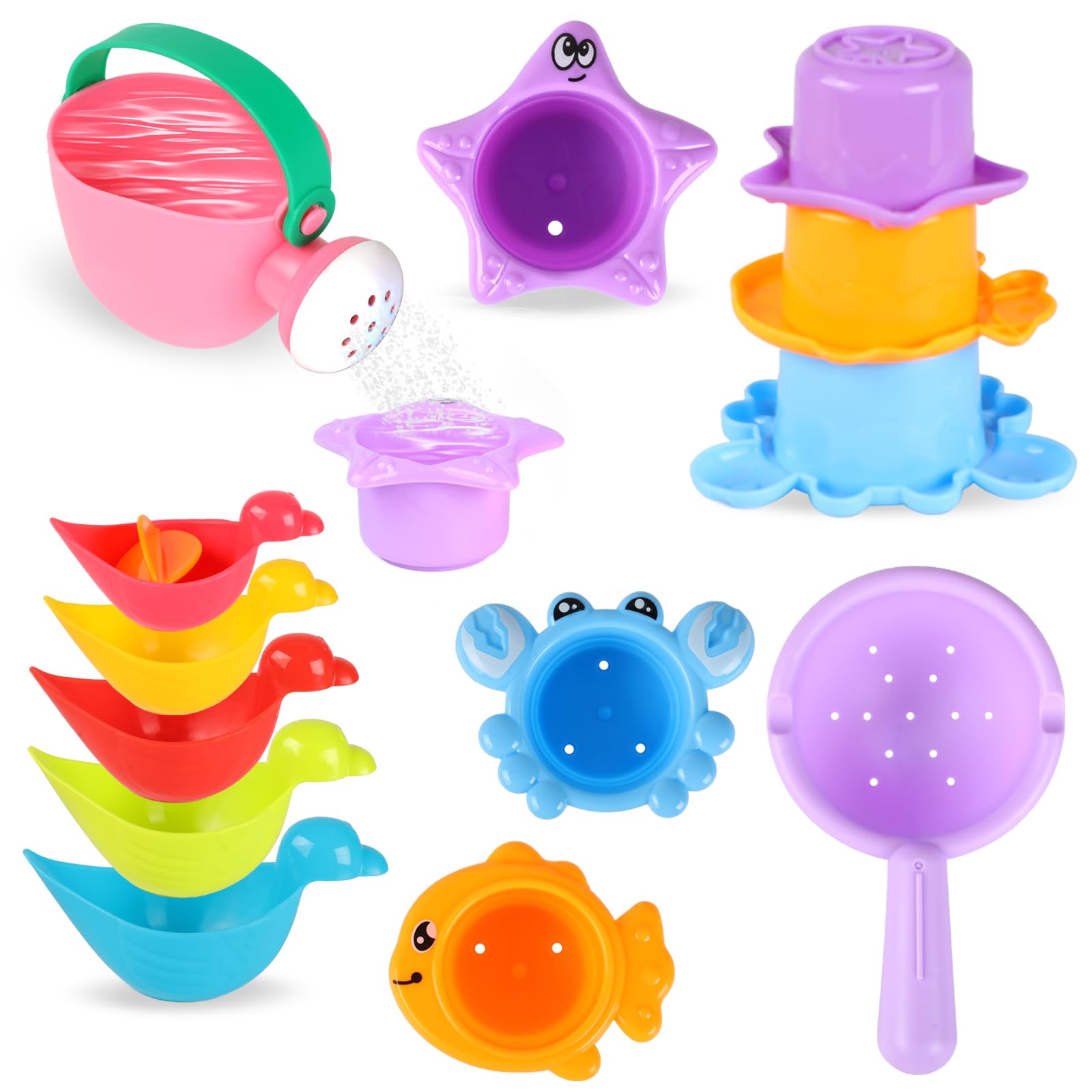 Bath Toys for 1 Year Old,10PCS Toddler Bath Toys,No Mould Bath Toys for 1 2 3 4 Year Olds,Plastic Water Toy Swimming Pool Toys for Children Boys Girls